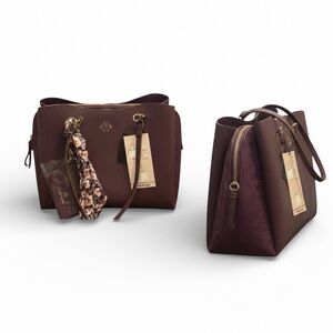 Nanette Lepore Luxe 3-Piece Satchel Set: Deep Plum & Gold  NWT